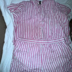 XXL Universal Threads Linen Striped Button-Up Top and Shorts Set